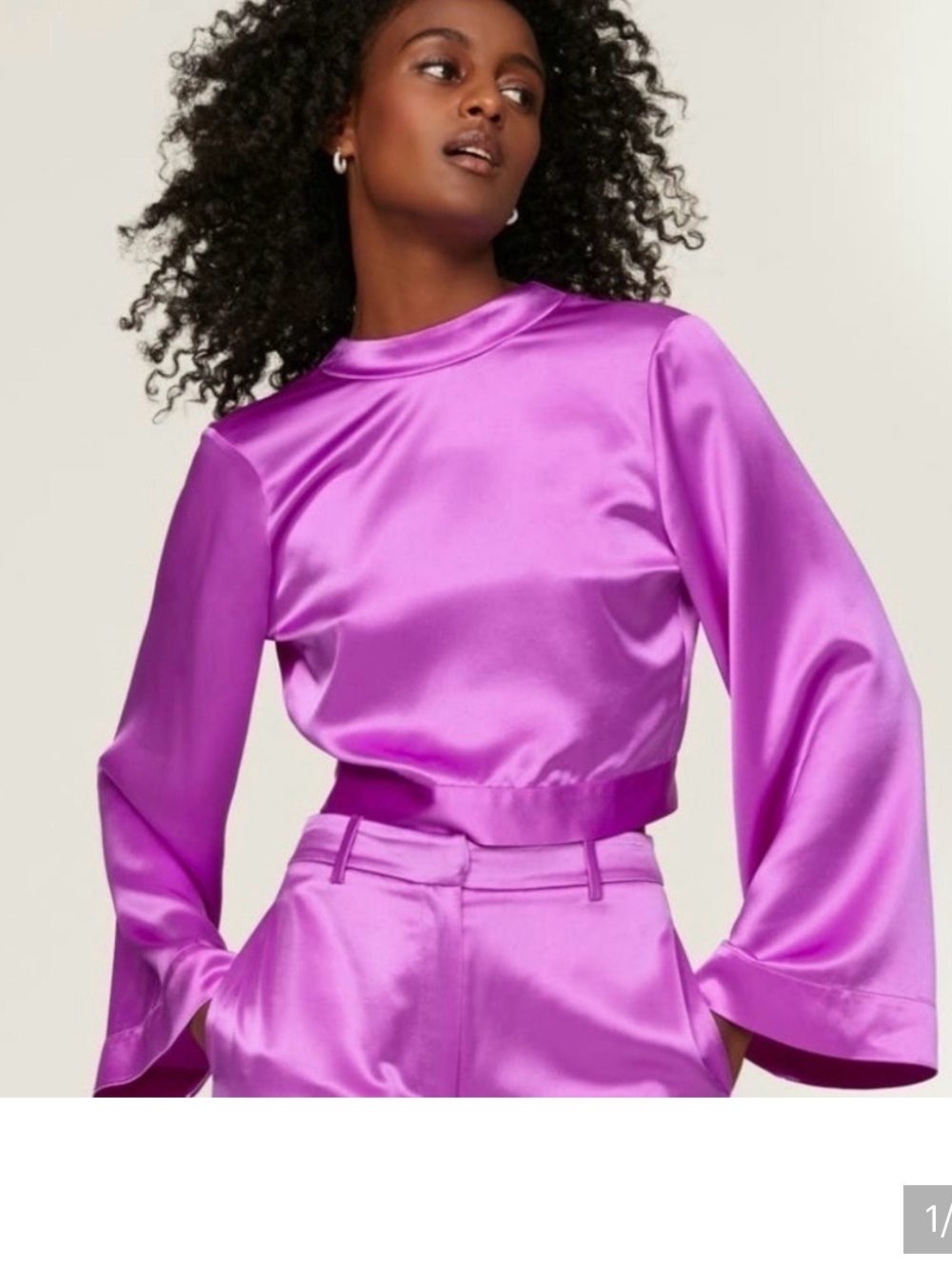 Something Navy Satin Mock-Neck Top in Fuchsia